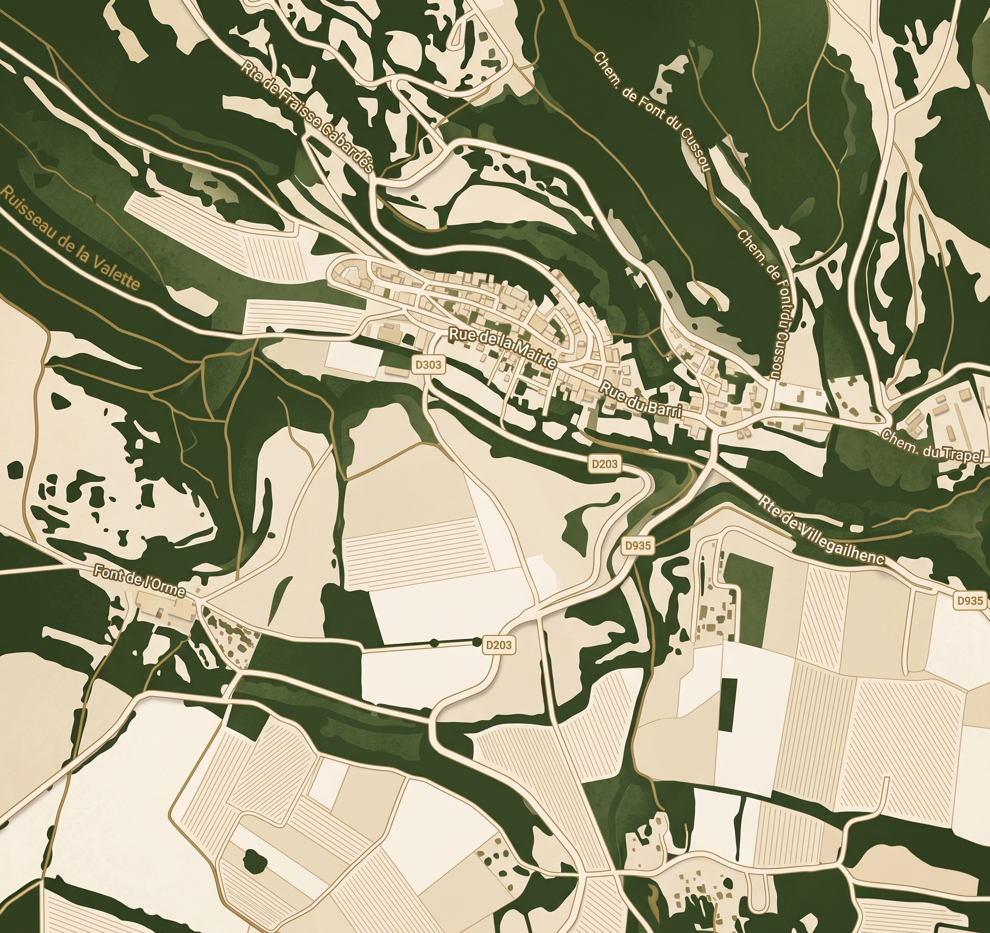 Carte du village d'Aragon, Aude